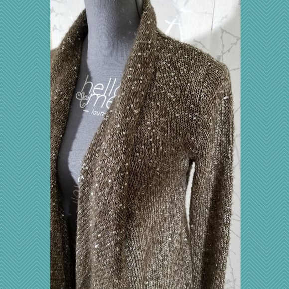 ii Sisters Light Brown Sequined Mohair Blend Open Front Cardigan - Picture 2 of 6